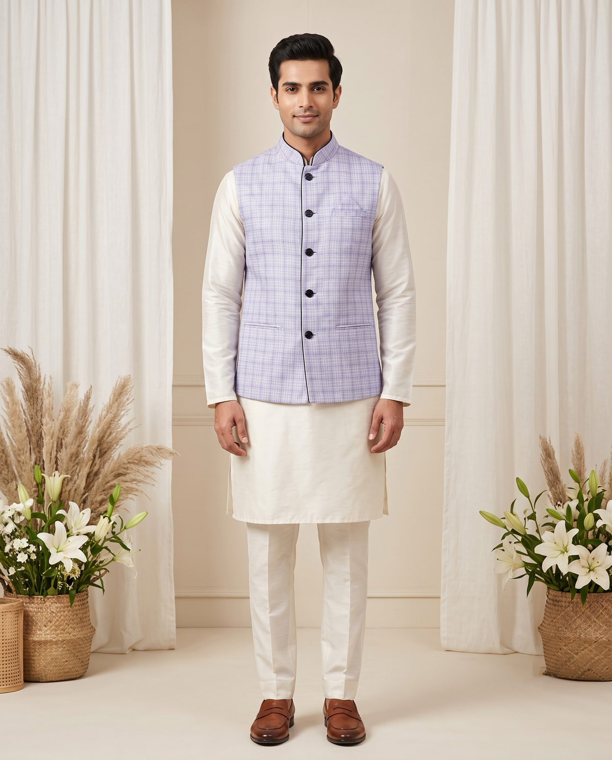 Men's Nehru Jacket (Modi Coat) – Lavender Blue Linen Blend