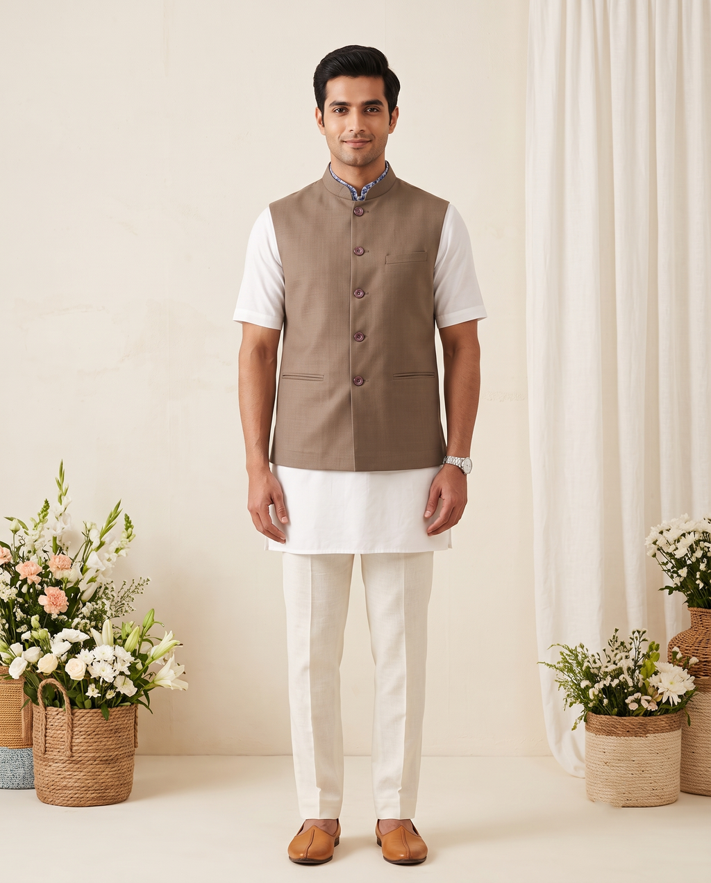 Men's Khaki Nehru Jacket (Modi Coat)