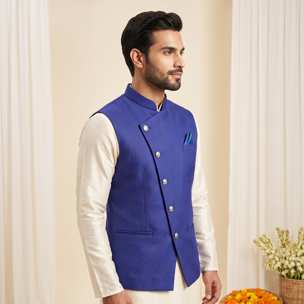 Men's Royal Blue Nehru Jacket | Modi Coat