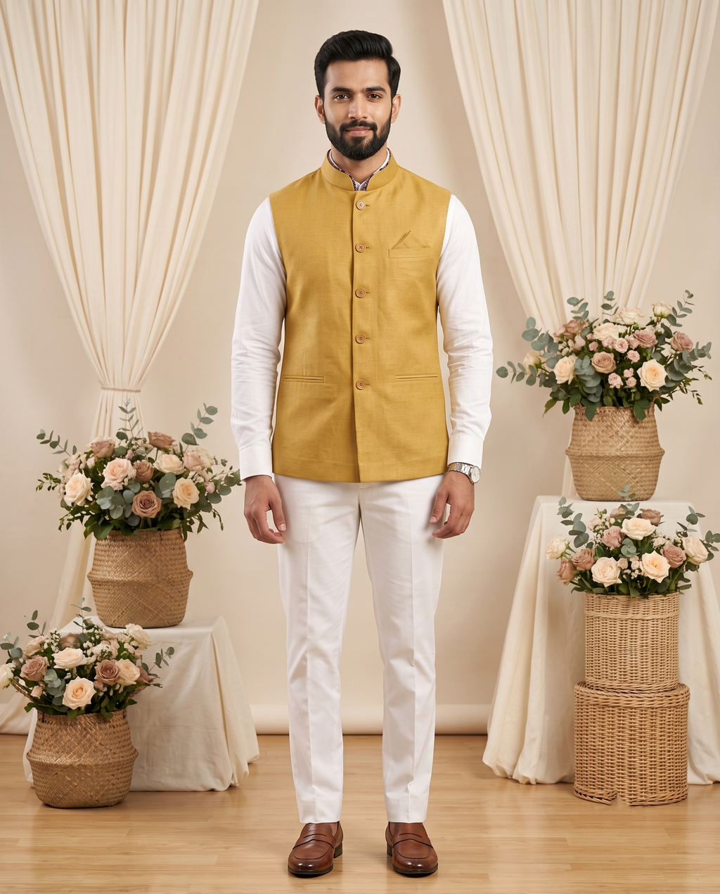 Mustard Sleeveless Nehru Jacket (Modi Coat)