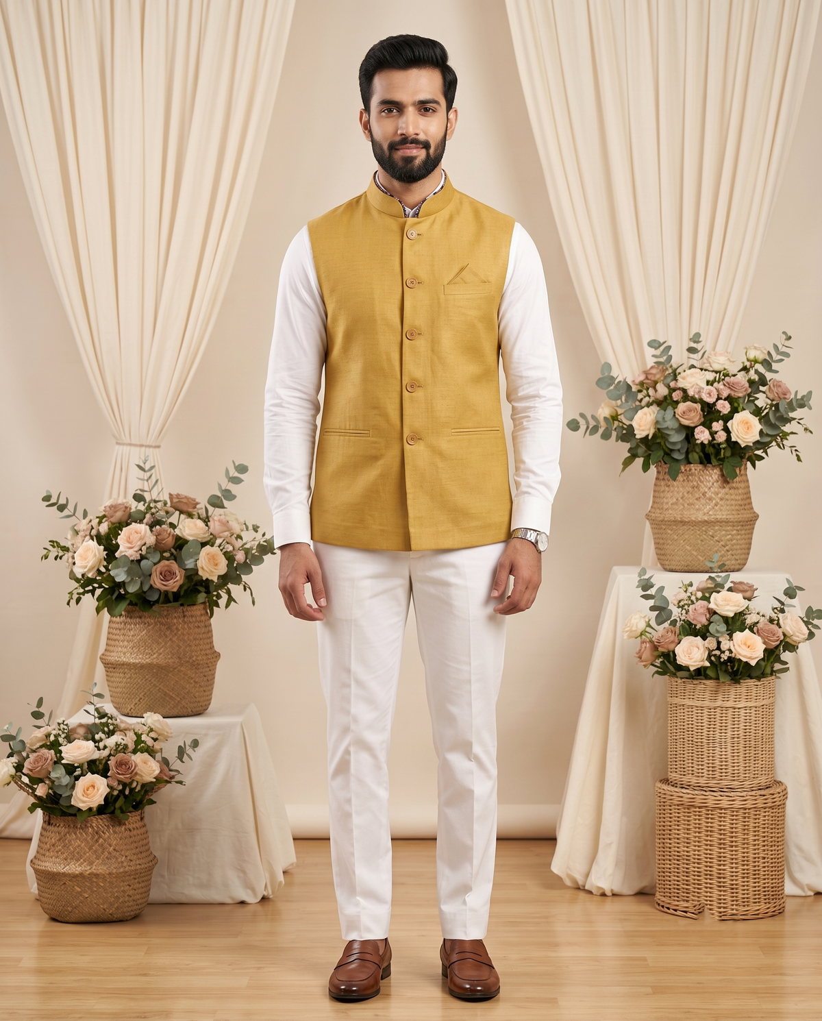 Mustard Sleeveless Nehru Jacket (Modi Coat)