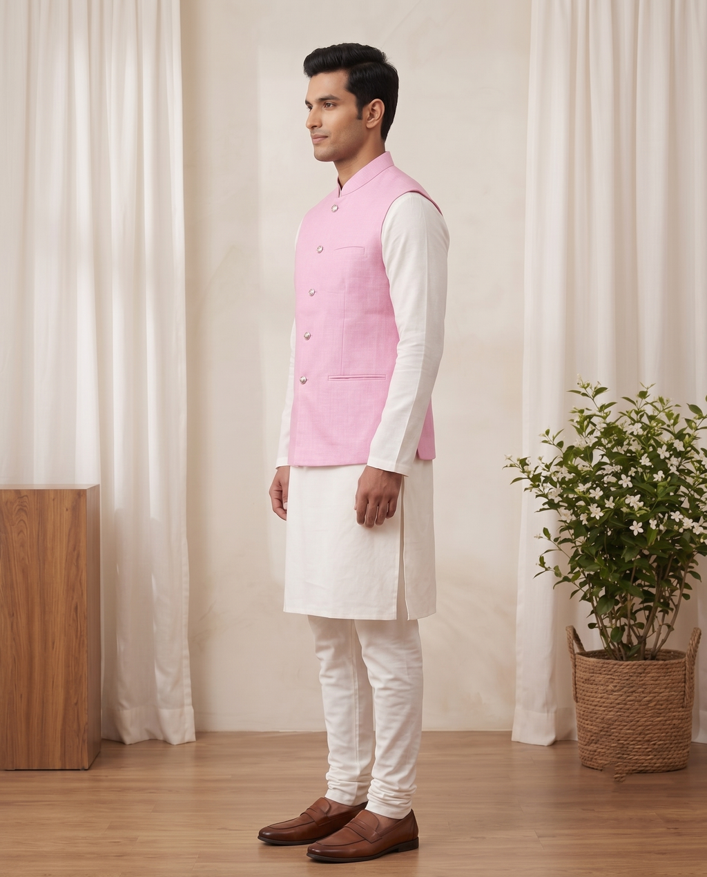 Men's Pink Nehru Jacket | Modi Coat for Men