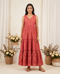 Zola Terracotta Embroidered Tiered Maxi Dress