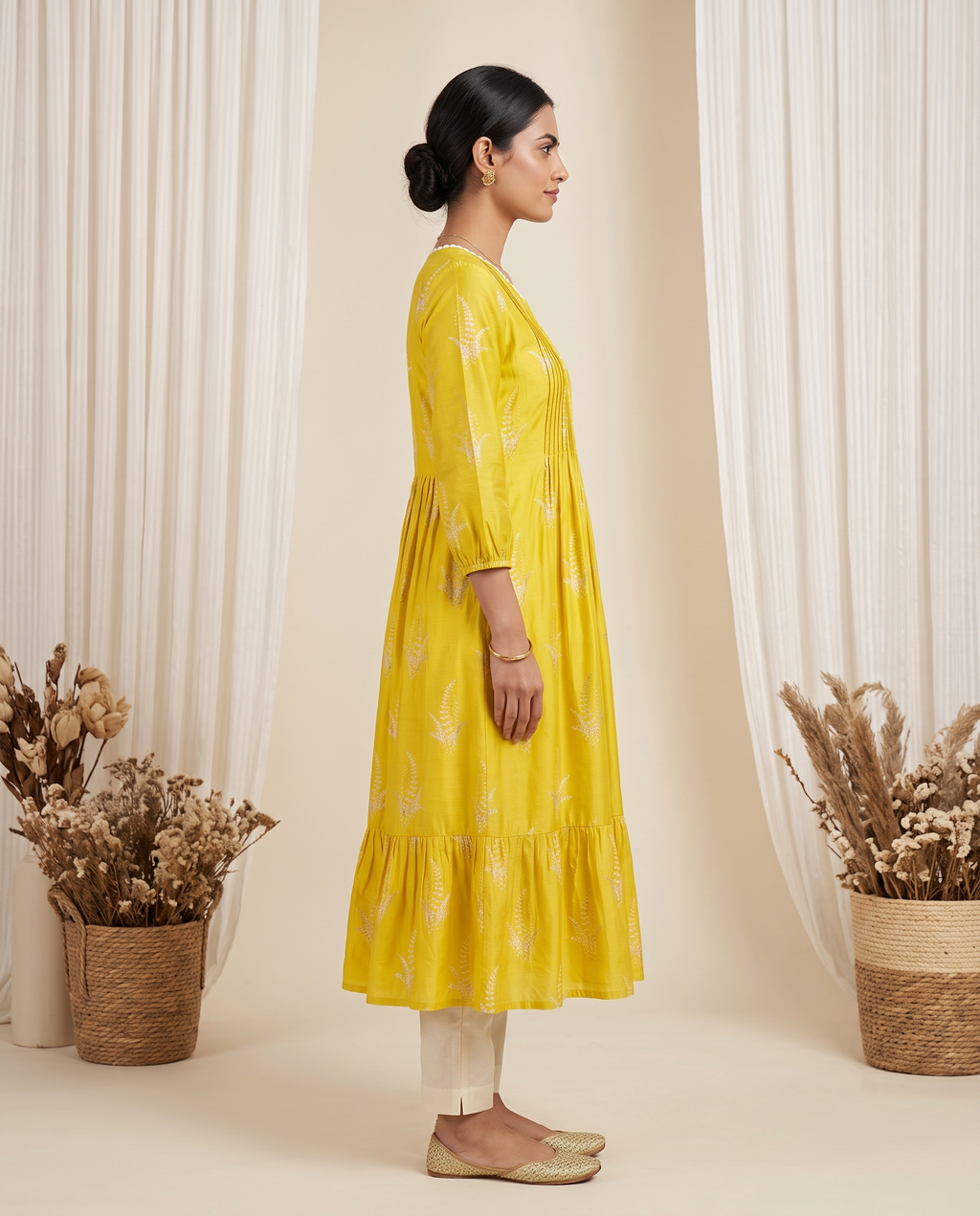 Yellow Umbrella Kurti with Thread & Sequence Work