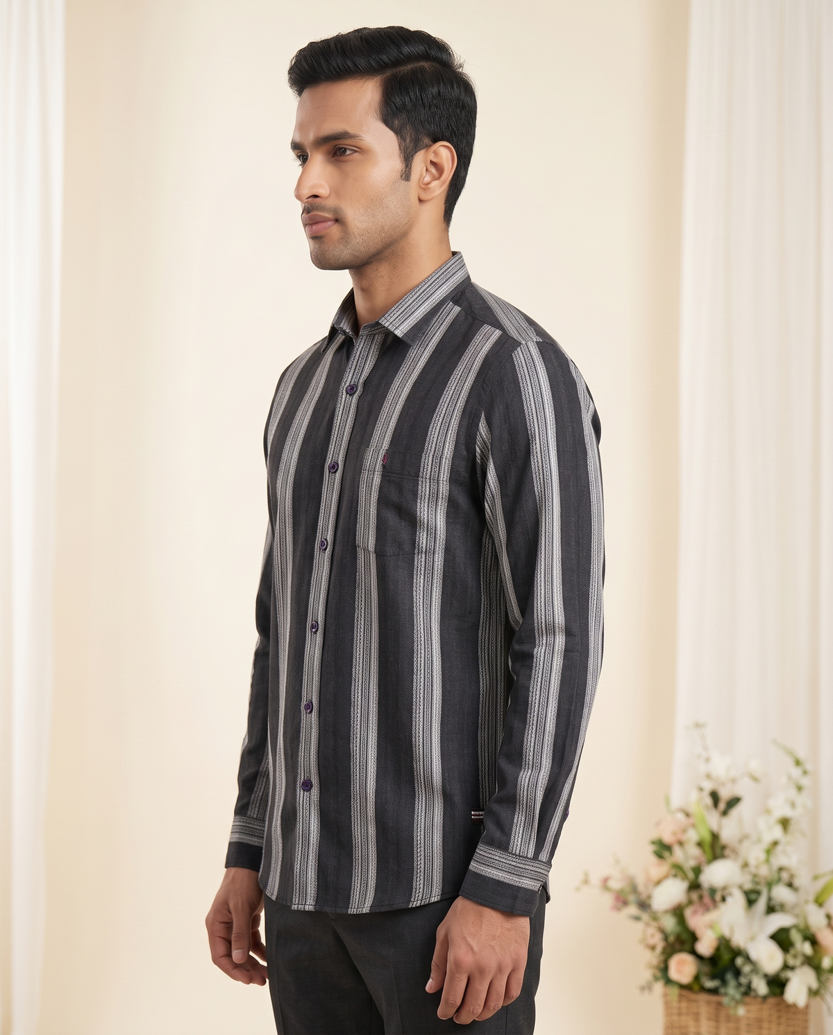 Men's Navy Striped Full-Sleeve Formal Shirt