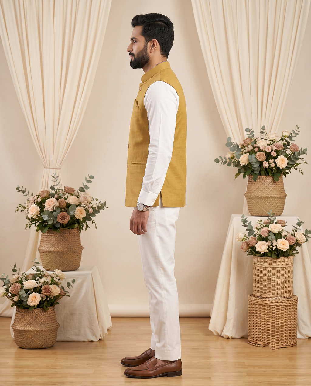 Mustard Sleeveless Nehru Jacket (Modi Coat)