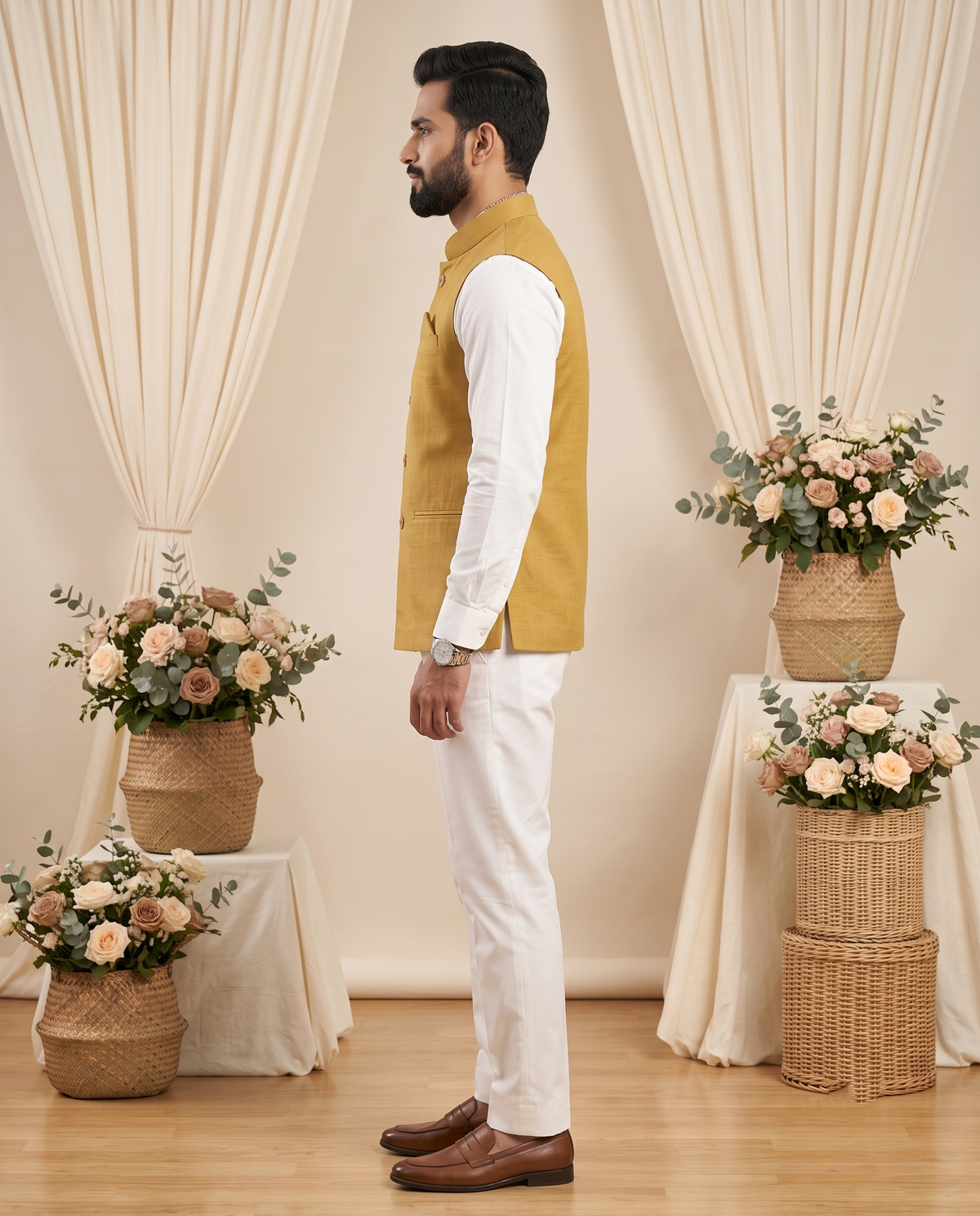Mustard Sleeveless Nehru Jacket (Modi Coat)