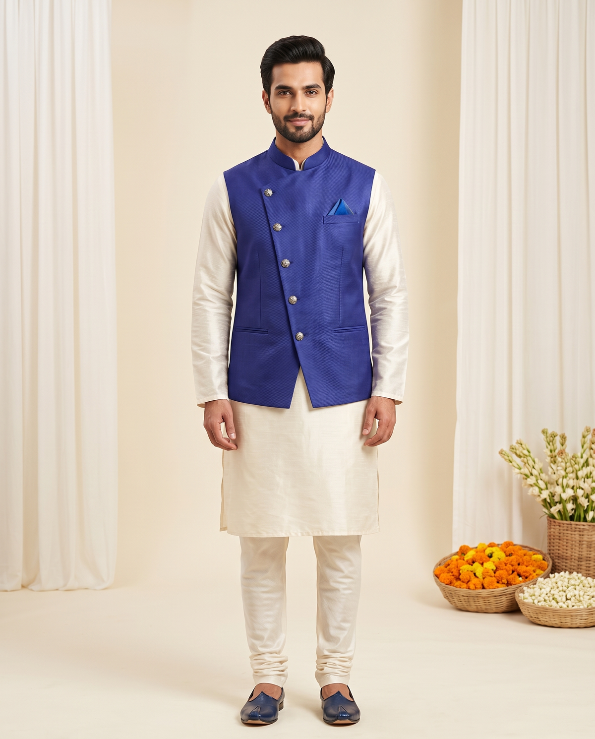 Men's Royal Blue Nehru Jacket | Modi Coat
