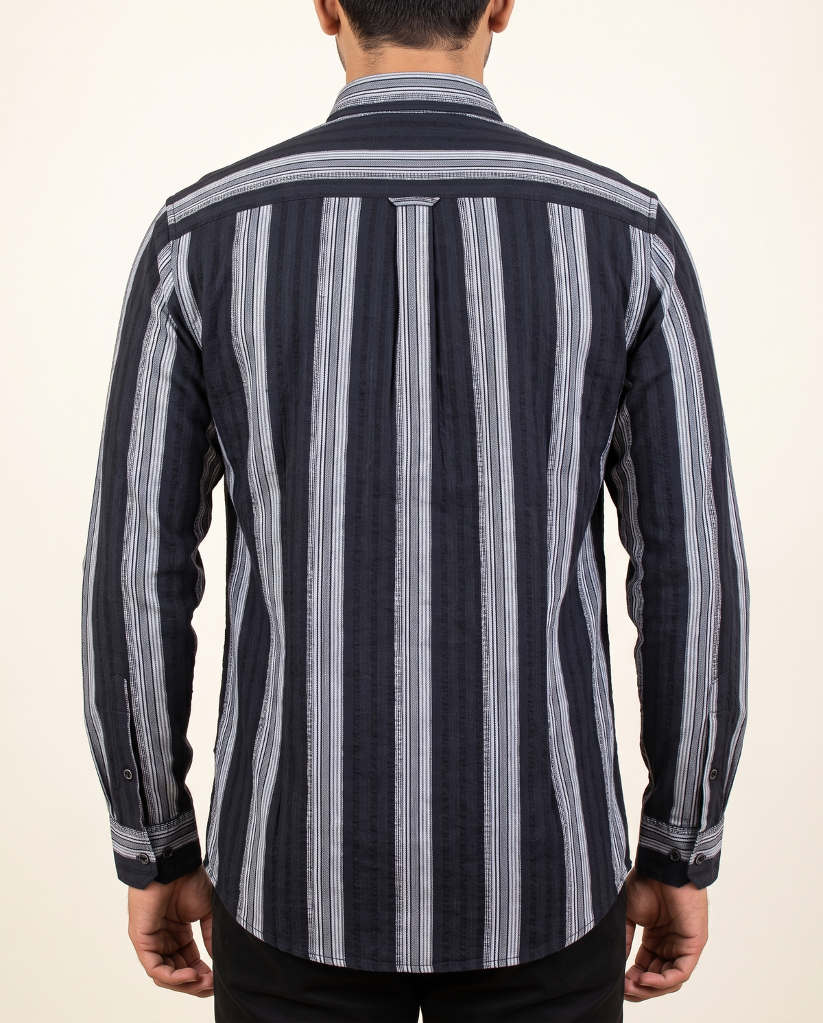 Men's Navy Striped Full-Sleeve Formal Shirt