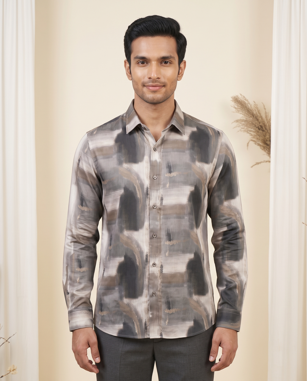 Men's Abstract Brushstroke Printed Full-Sleeve Shirt