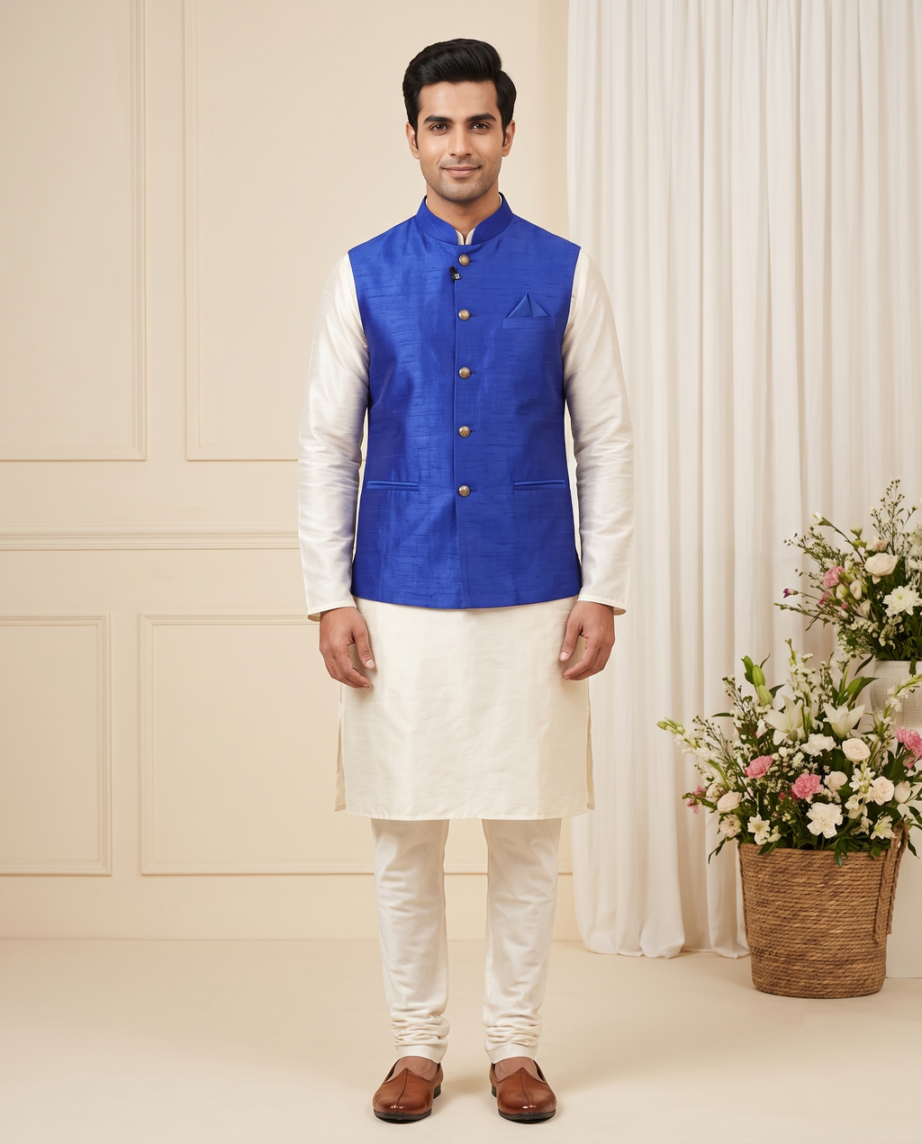 Men's Royal Blue Nehru Jacket (Modi Coat)