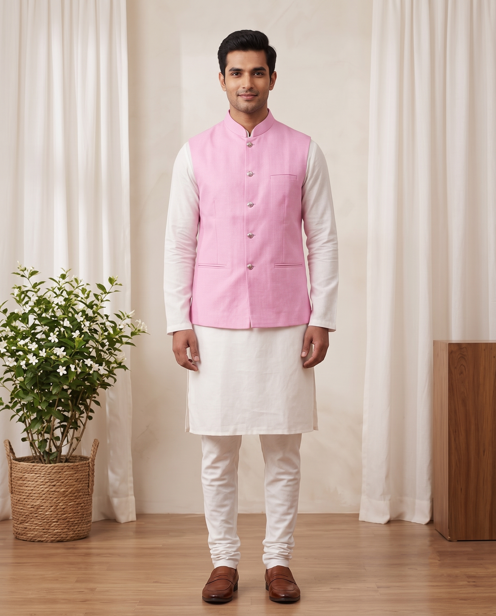 Men's Pink Nehru Jacket | Modi Coat for Men