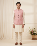 Men's Pink Textured Nehru Jacket (Modi Coat)
