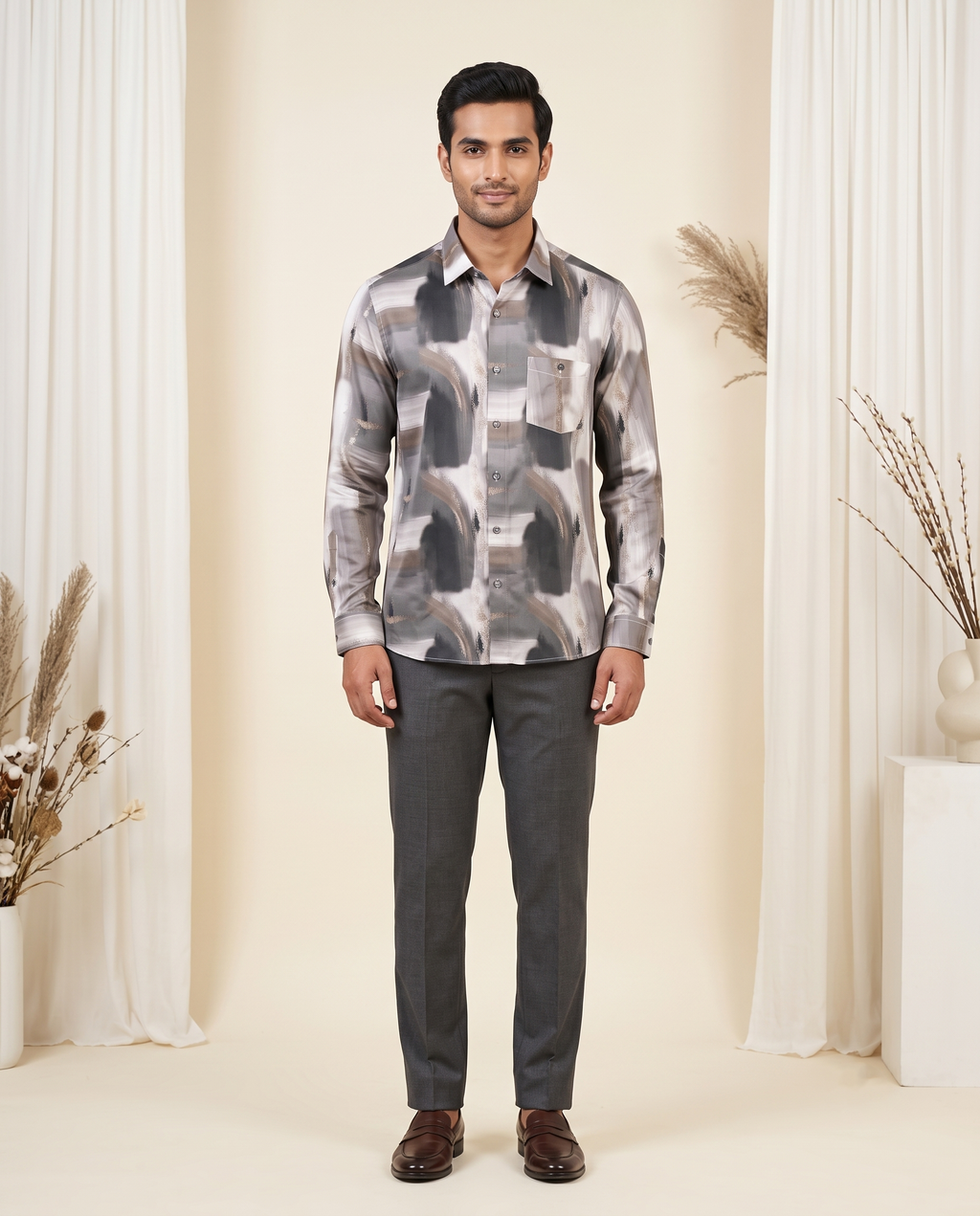 Men's Abstract Brushstroke Printed Full-Sleeve Shirt