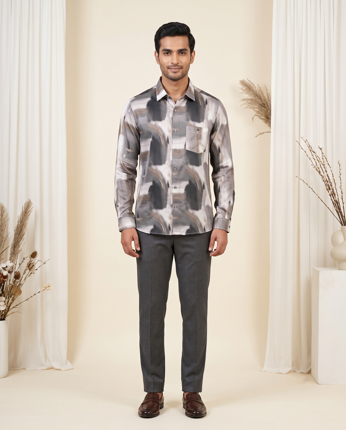 Men's Abstract Brushstroke Printed Full-Sleeve Shirt