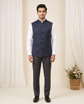 Men's Navy Blue Pinstripe Nehru Jacket (Modi Coat)