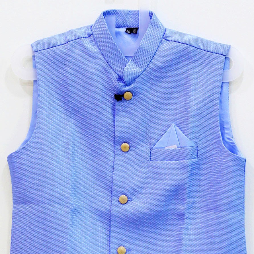 Men's Sky Blue Sleeveless Nehru Jacket (Modi Coat)