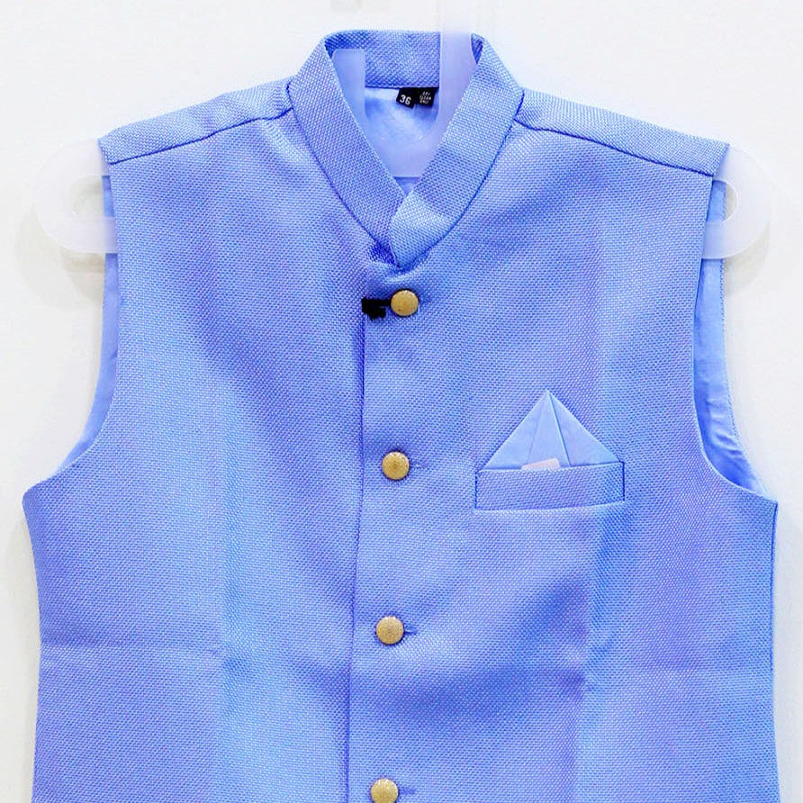 Men's Sky Blue Sleeveless Nehru Jacket (Modi Coat)