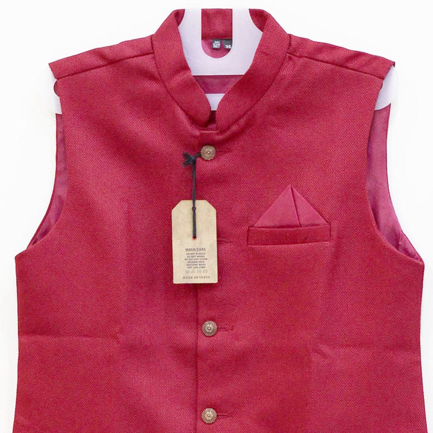 Men's Crimson Silk Blend Nehru Jacket | Modi Coat for Men