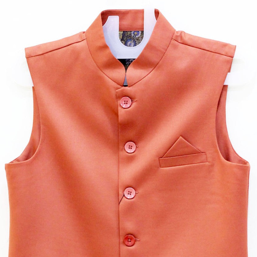 Men's Terracotta Nehru Jacket (Modi Coat) – Sleeveless Bandhgala for Men