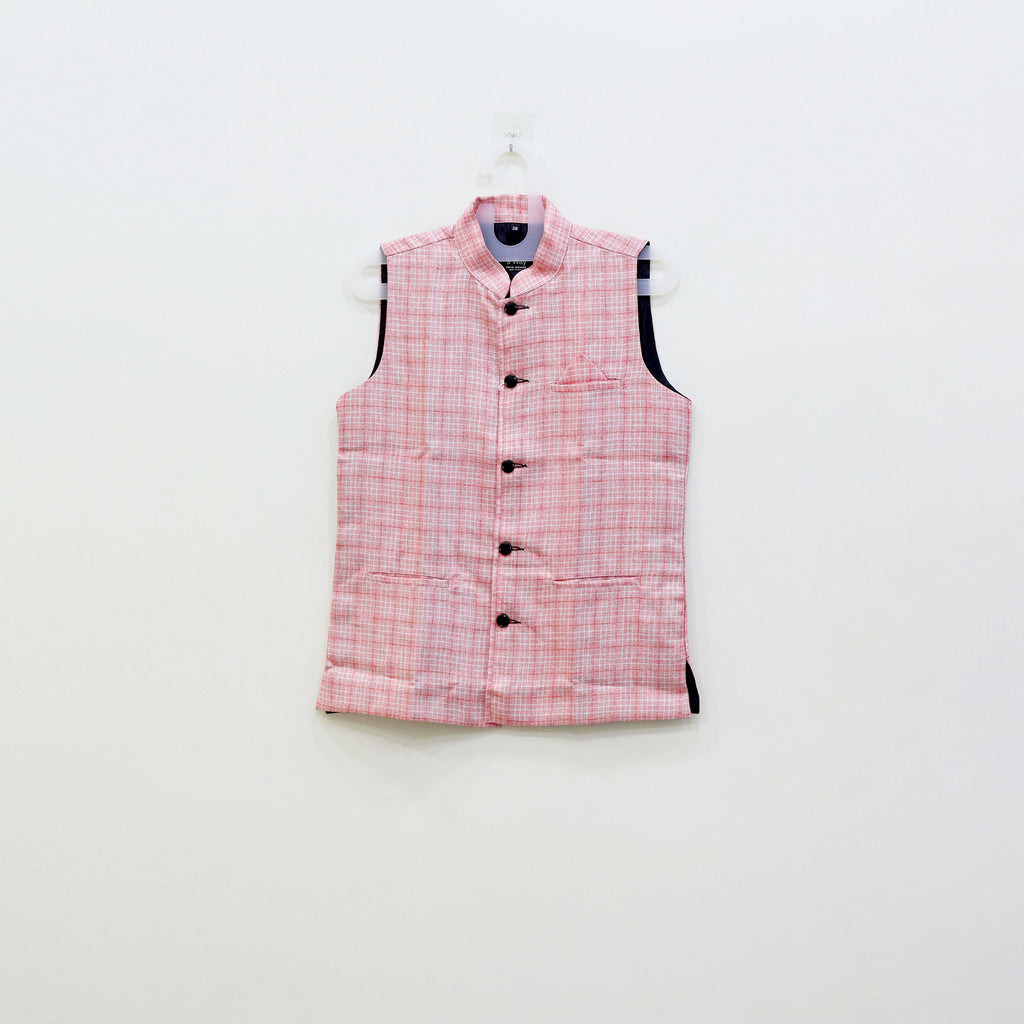 Men's Pink Textured Nehru Jacket (Modi Coat)