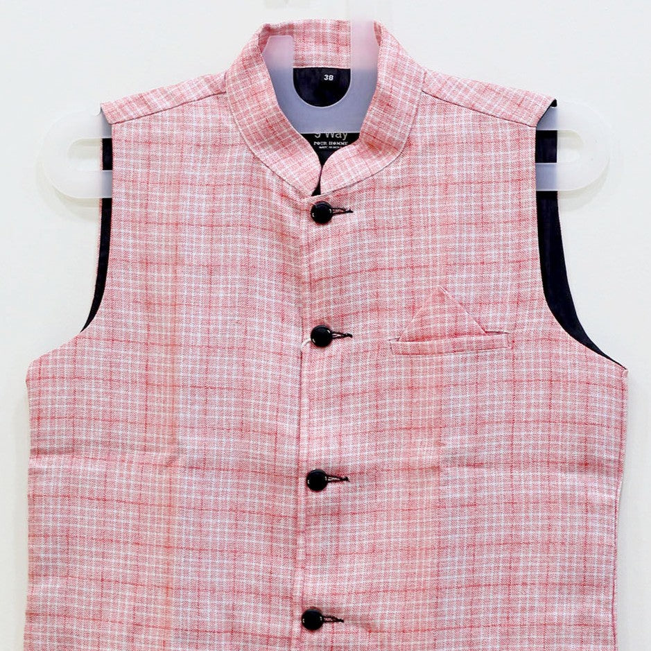 Men's Pink Textured Nehru Jacket (Modi Coat)
