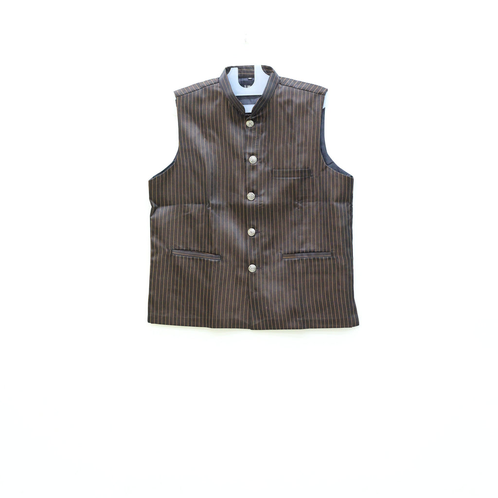 Men's Nehru Jacket (Modi Coat) – Dark Brown Pinstripe
