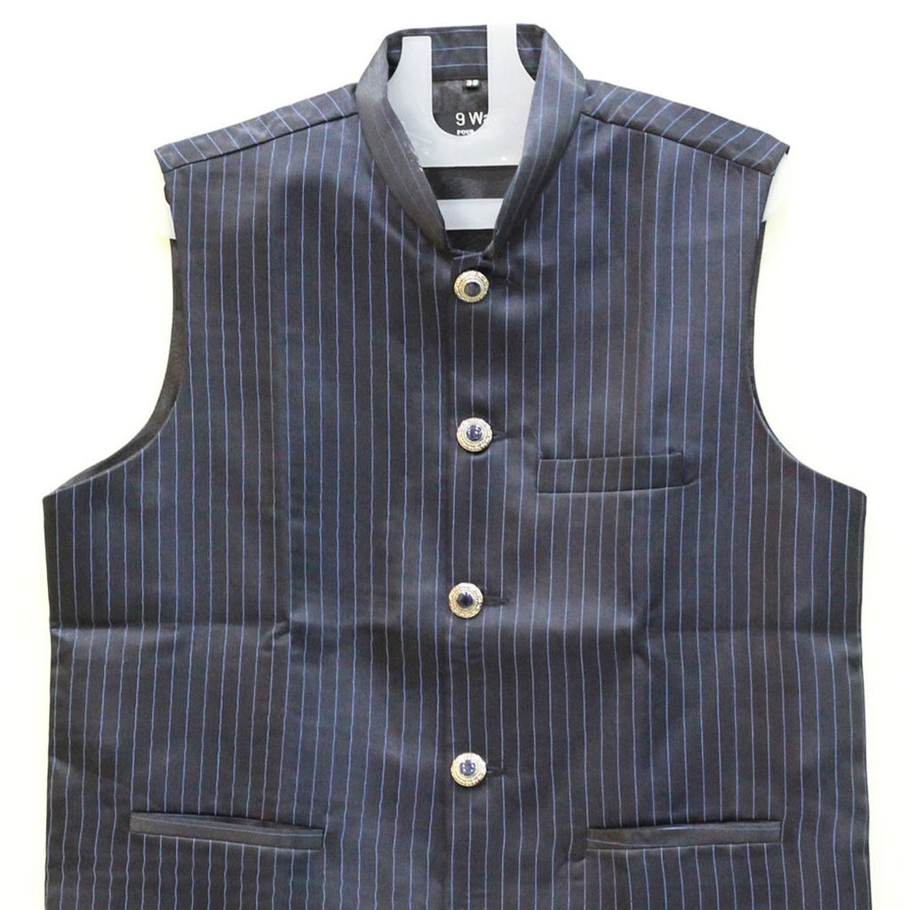Men's Navy Blue Pinstripe Nehru Jacket (Modi Coat)