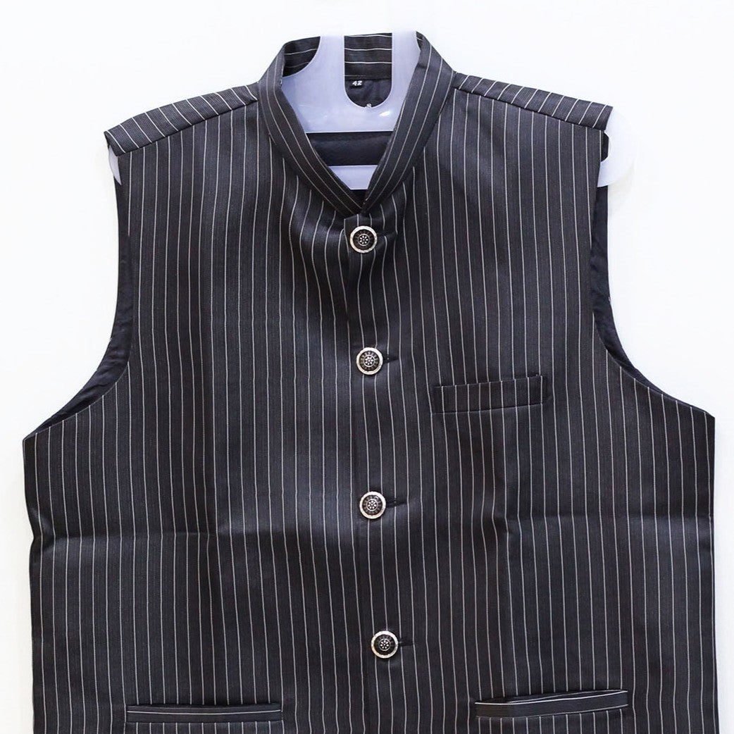Men's Pinstripe Nehru Jacket (Modi Coat) – Charcoal