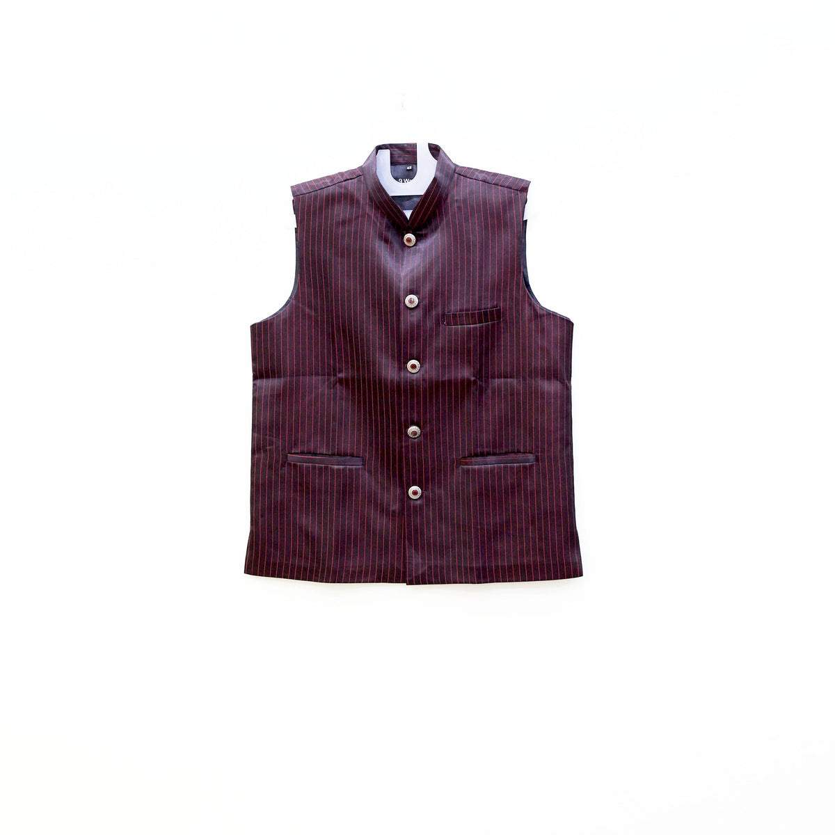 Men's Wine Pinstripe Nehru Jacket | Structured Modi Coat for Men