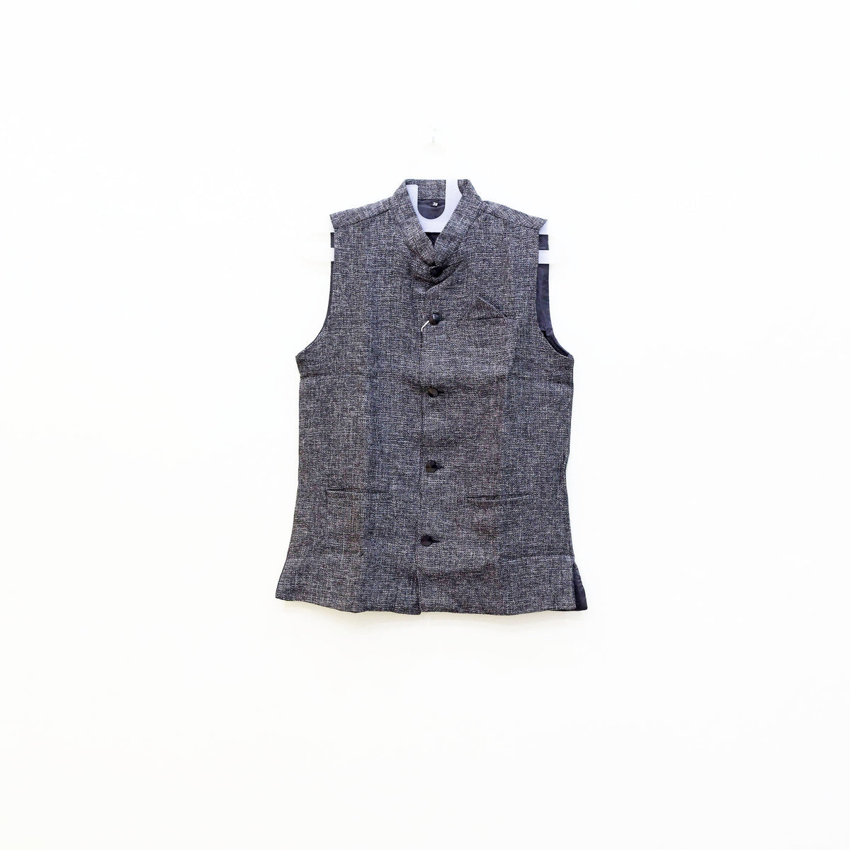 Men's Nehru Jacket (Modi Coat) – Grey Textured Linen Blend