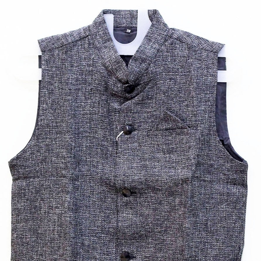Men's Nehru Jacket (Modi Coat) – Grey Textured Linen Blend