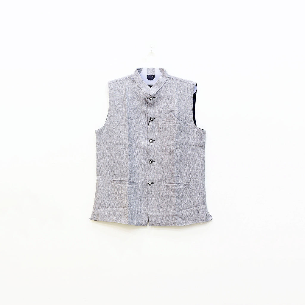 Men's Grey Textured Nehru Jacket (Modi Coat)