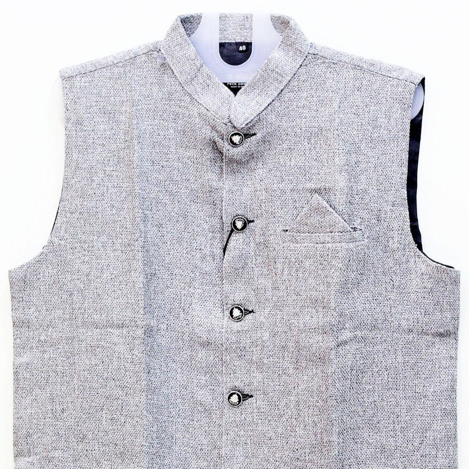 Men's Grey Textured Nehru Jacket (Modi Coat)