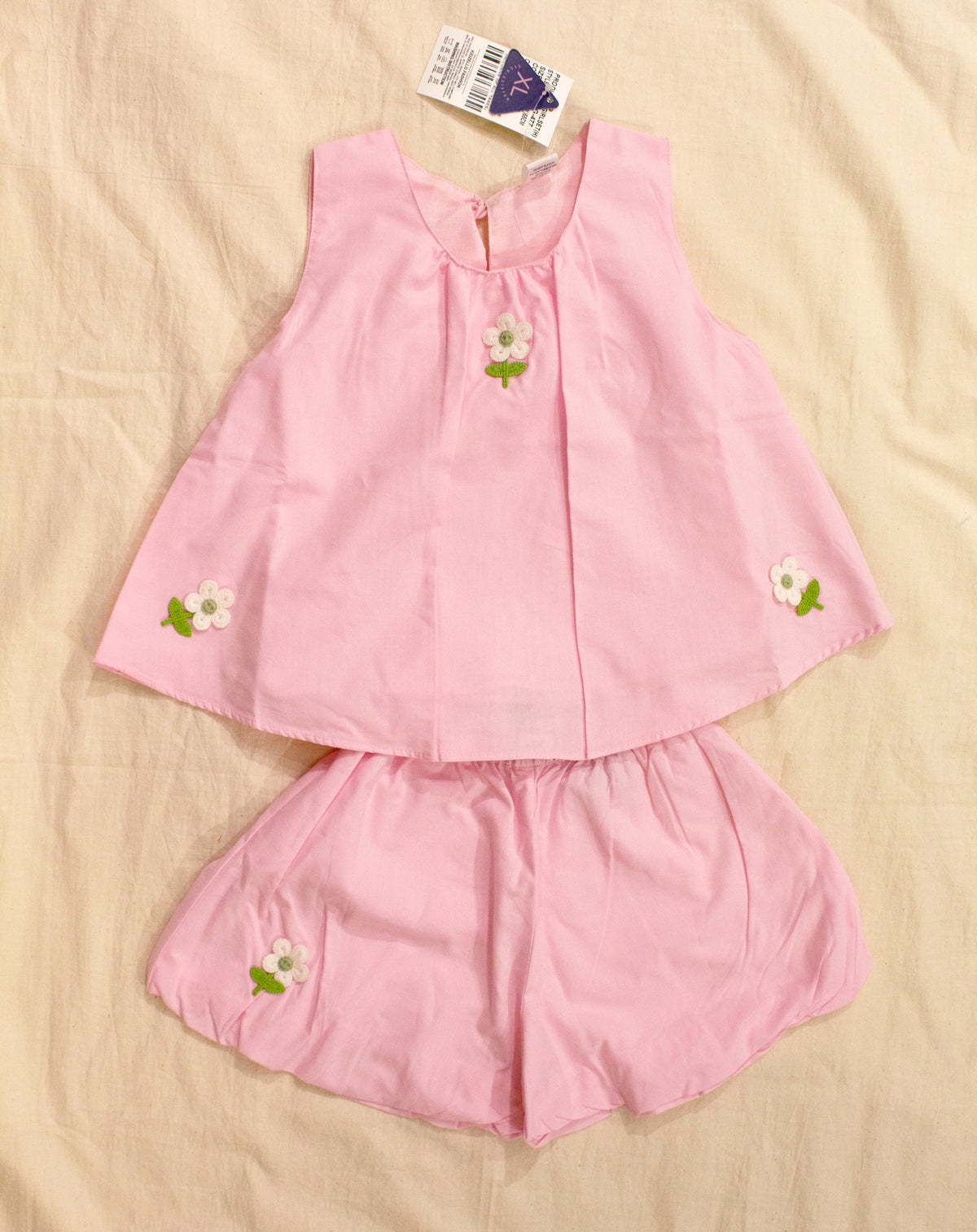 Infant Girls' Pink Cotton Top & Bloomer Set with Floral Applique