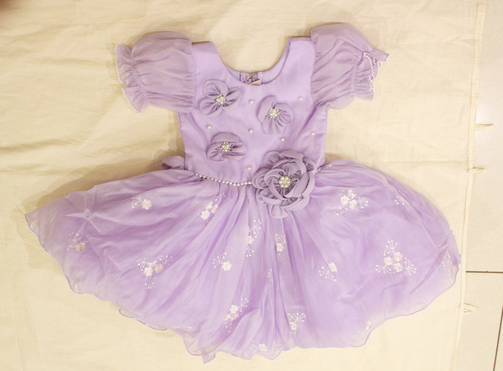 Lavender 3D Floral Organza Dress for Girls