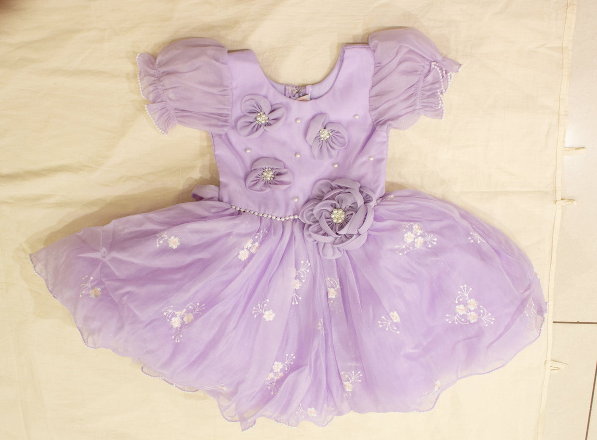 Lavender 3D Floral Organza Dress for Girls
