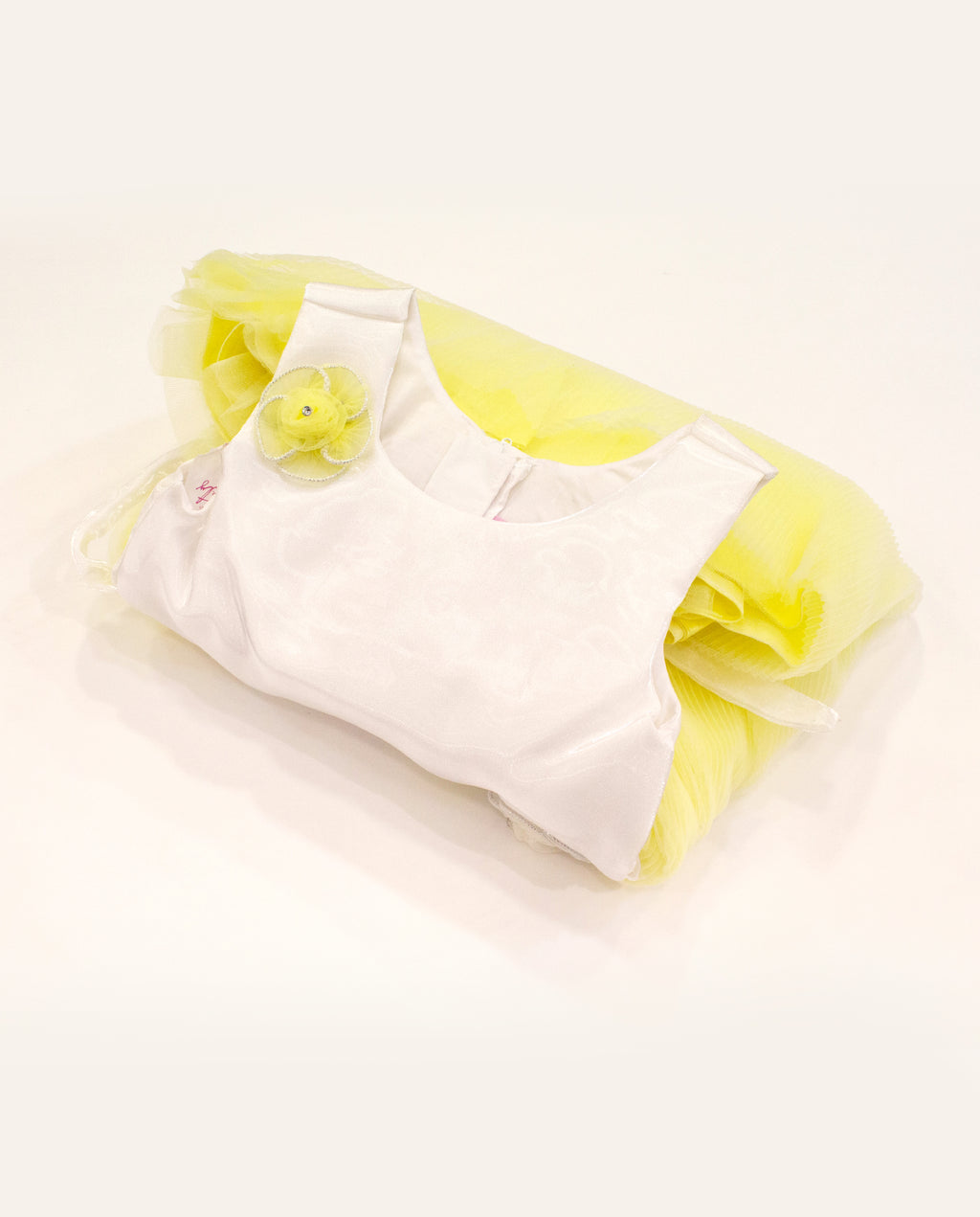 Girls White & Yellow Tulle Party Dress with Floral Appliqué