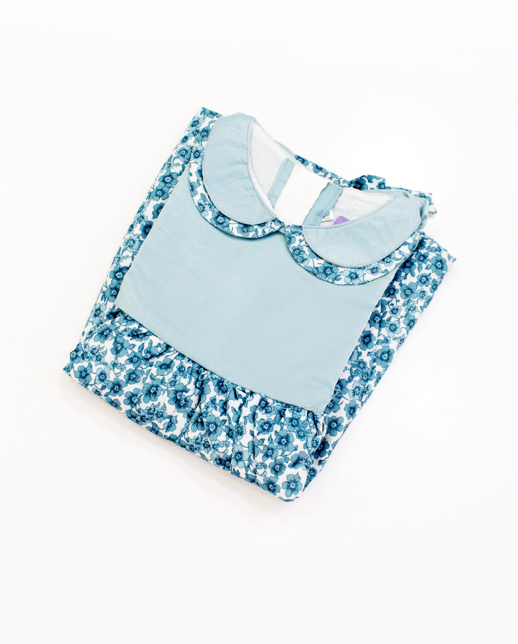 Powder Blue Floral Printed Girls Dress — Peter Pan Collar