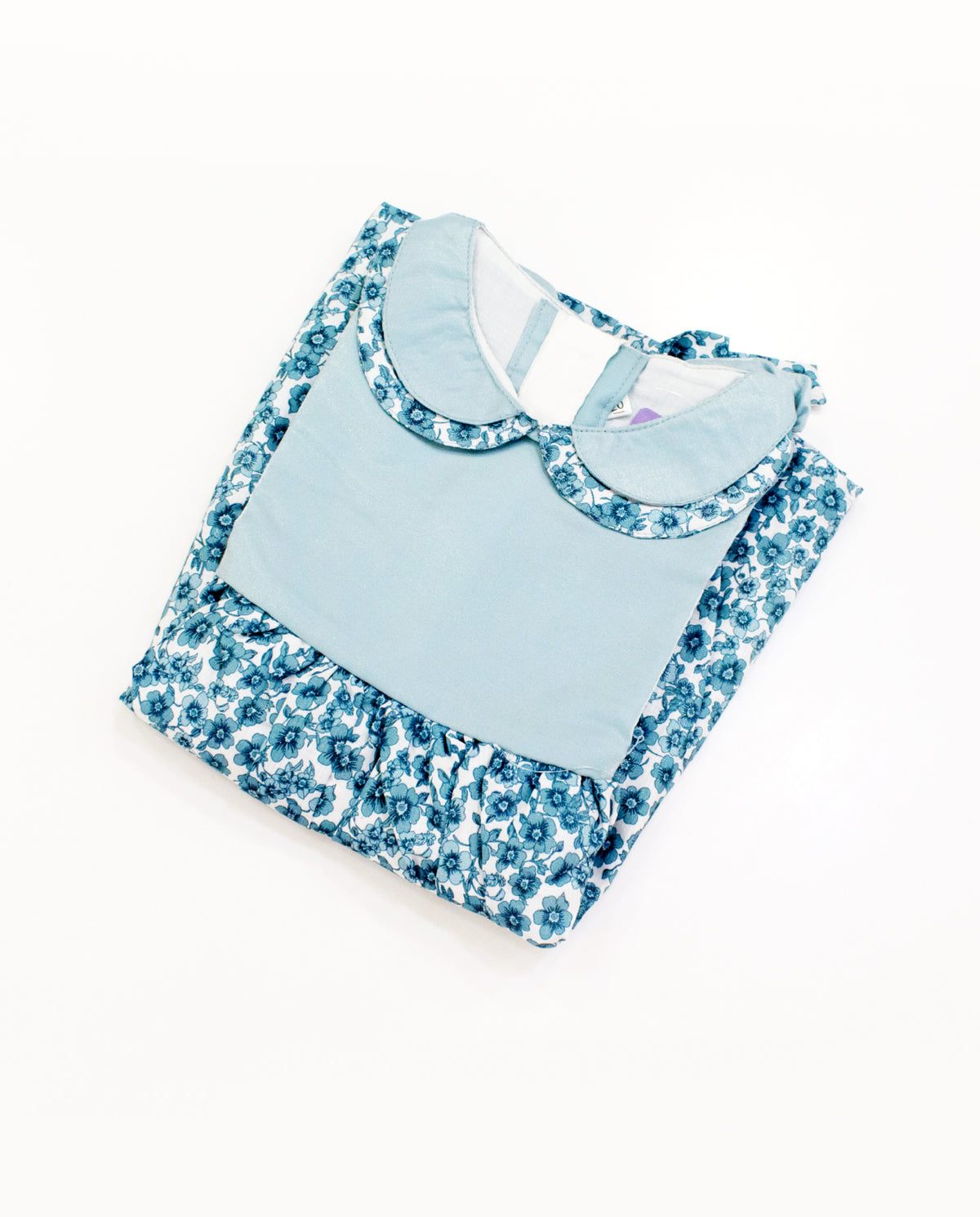 Powder Blue Floral Printed Girls Dress — Peter Pan Collar