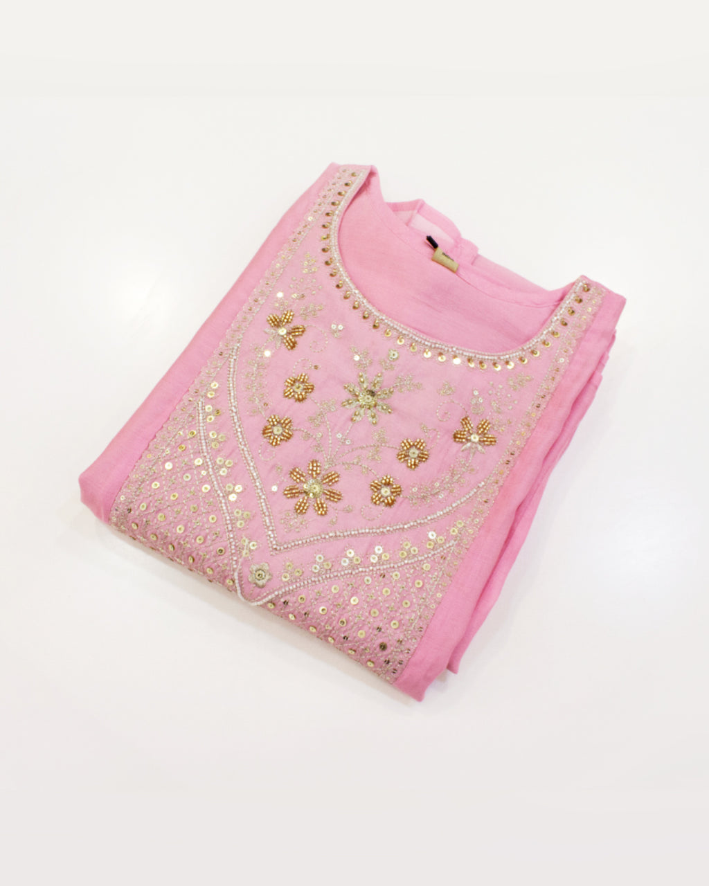 Pink Umbrella Kurti in Mul Chanderi with Yoke Work