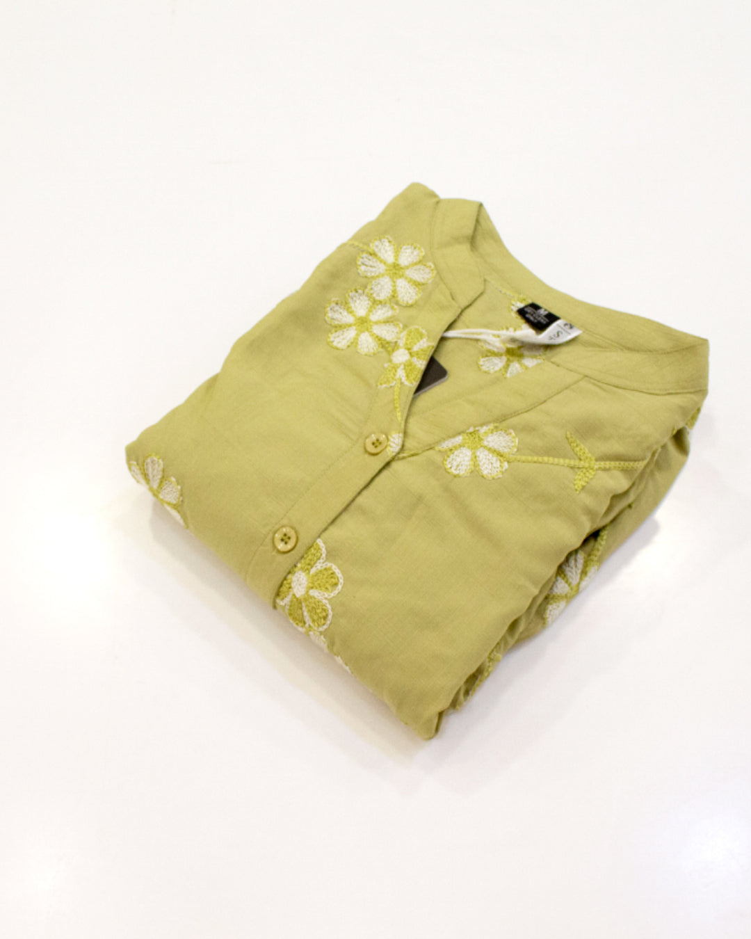 Olive Green Floral Embroidery Thread Work Tiered Maxi Frock