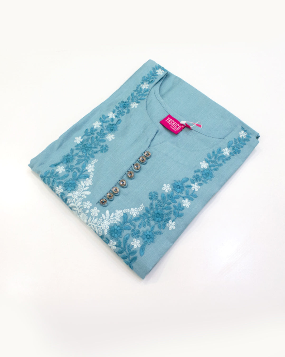 Steel Blue Embroidered Straight Kurta With Pant Set