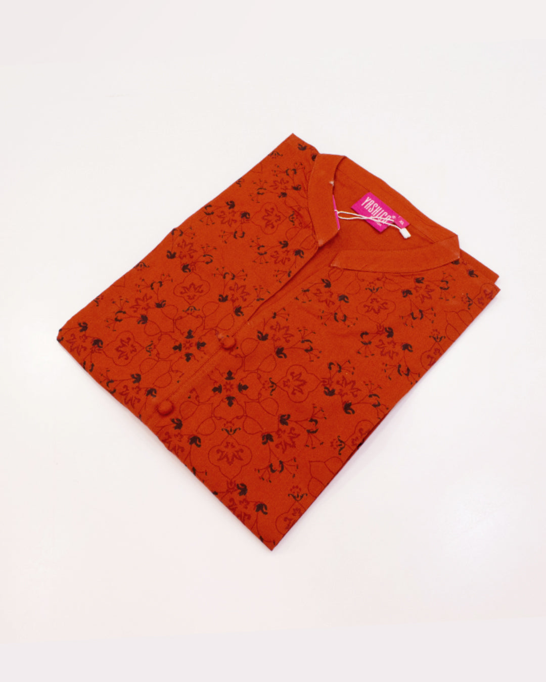 Yashica Rust Floral Print Cotton Top with Side Cut