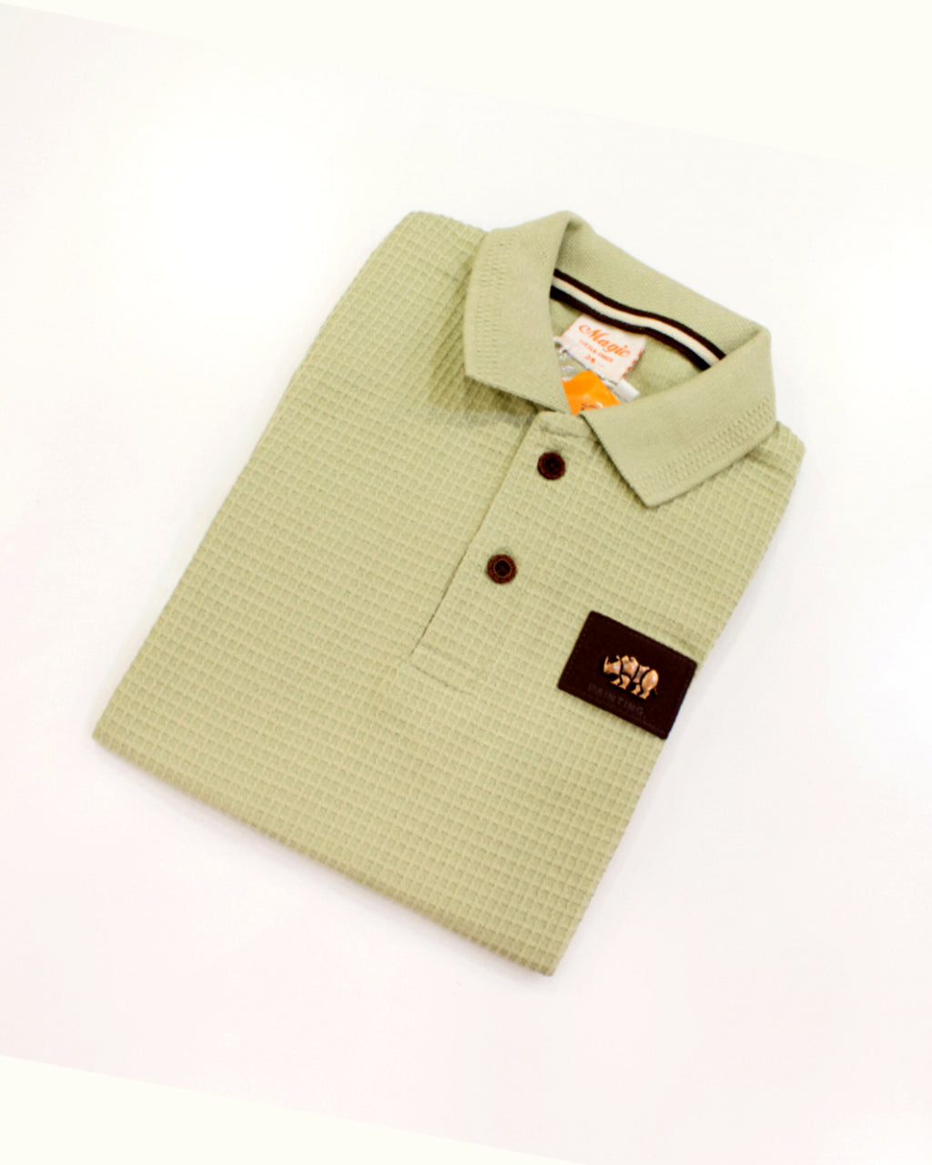 Boys Sage Green Waffle Textured Polo T-Shirt