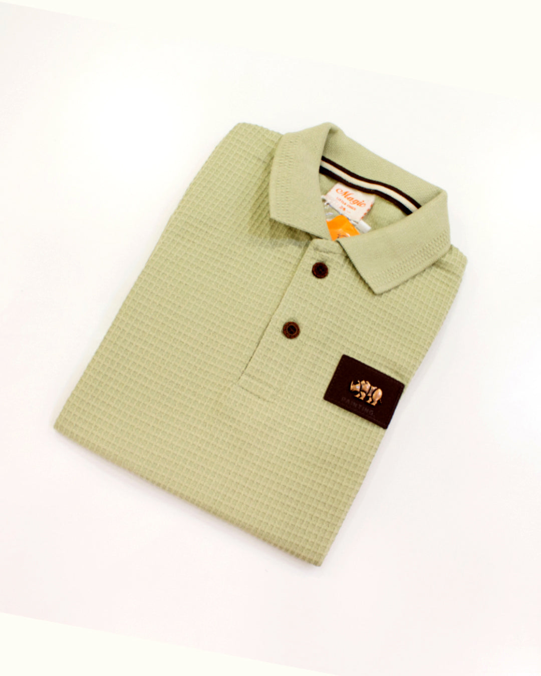 Boys Sage Green Waffle Textured Polo T-Shirt