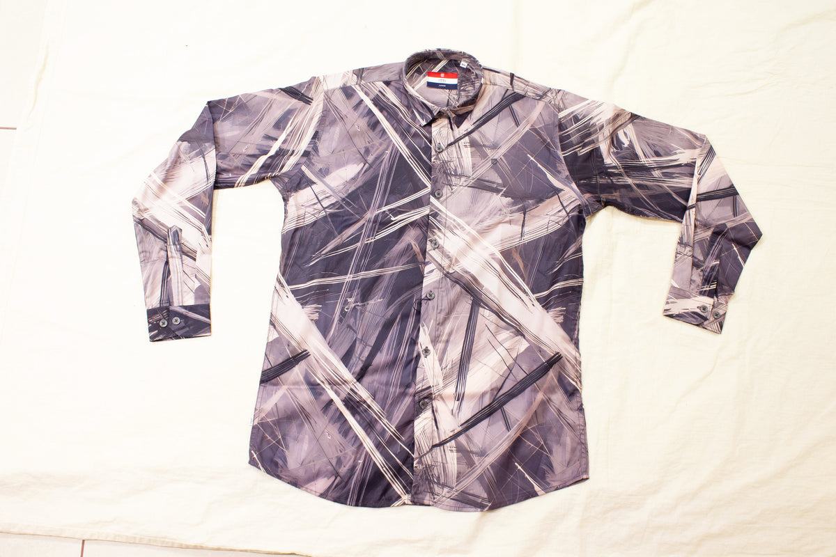 Boys Abstract Brushstroke Full-Sleeve Shirt | Grey