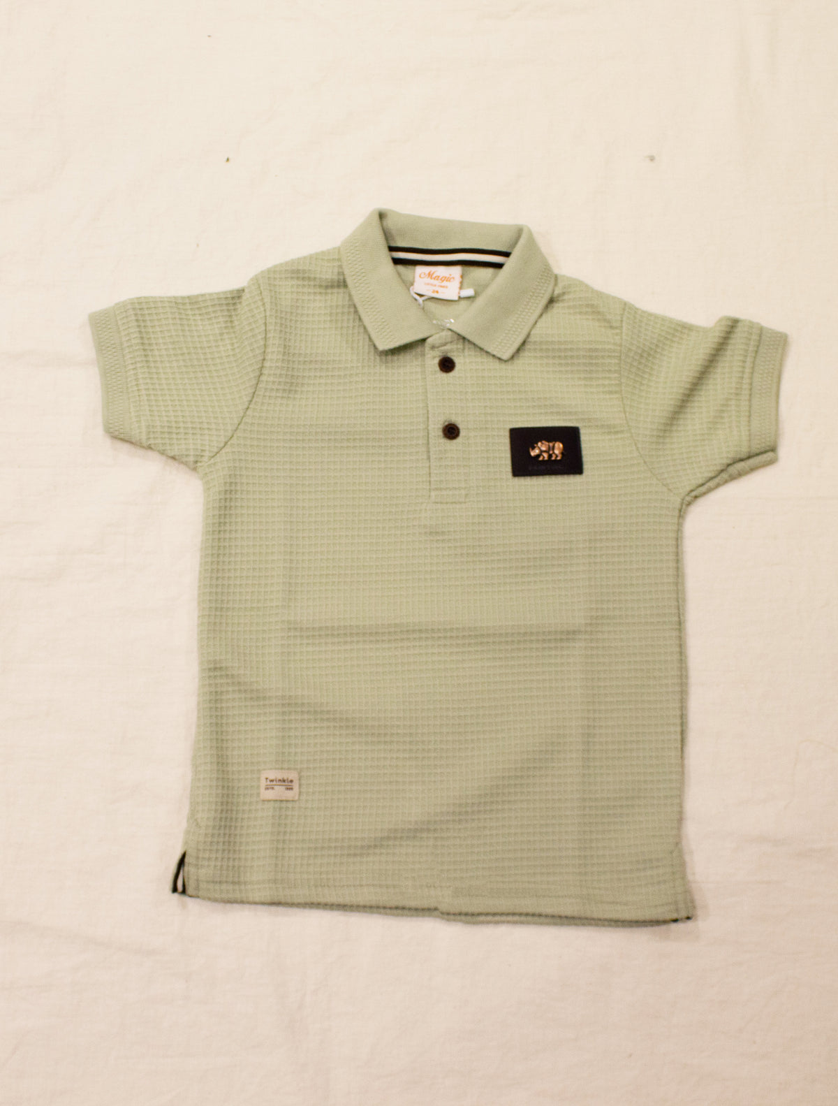 Boys Sage Green Waffle Textured Polo T-Shirt