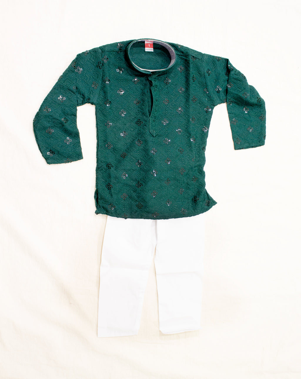 Boys Emerald Green Embroidered Kurta