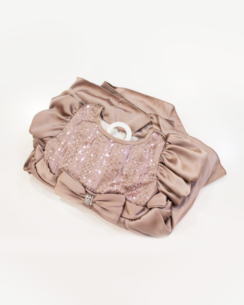 Baby Girls' Dusty Mauve Satin Sequin Thread Work Puff Sleeve Party Dress